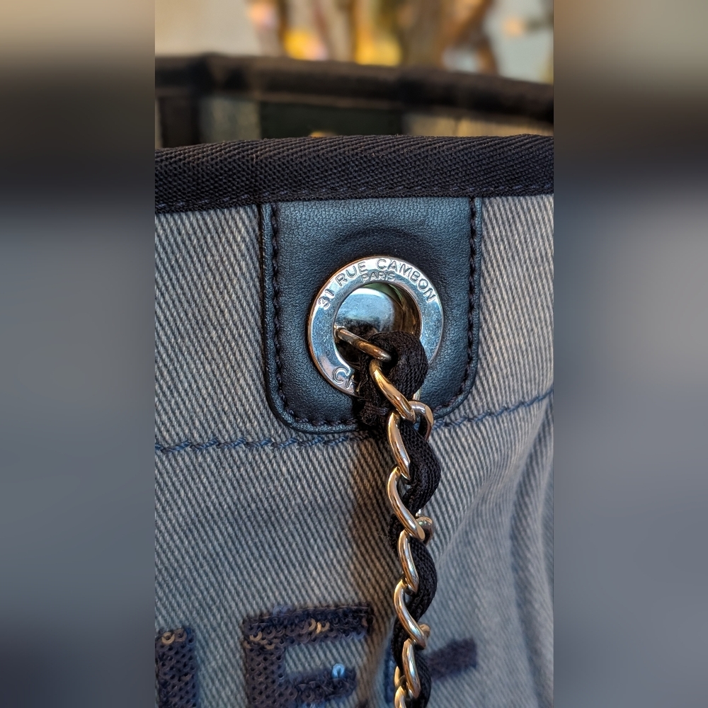 Chanel Blue‎ Denim Sequin Deauville Tote Bag - Picture 6 of 16